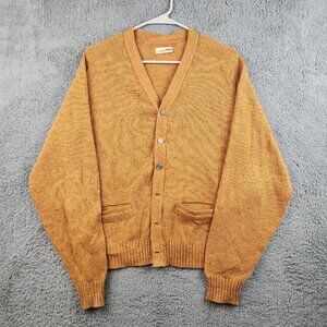 Vintage 50's Lambs Wool Cardigan Sweater Men's Small Mustard Yellow Kurt Cobain